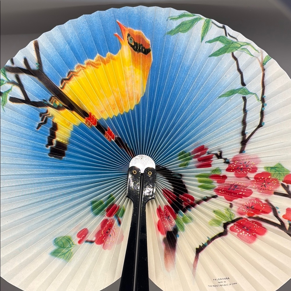 Colorful Bird and Floral Hand Fan - Picture 3 of 3